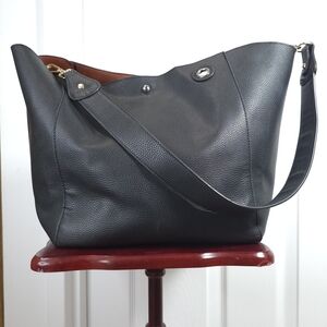 Vintage Black Faux Leather Shoulder Bag Tote Bag
